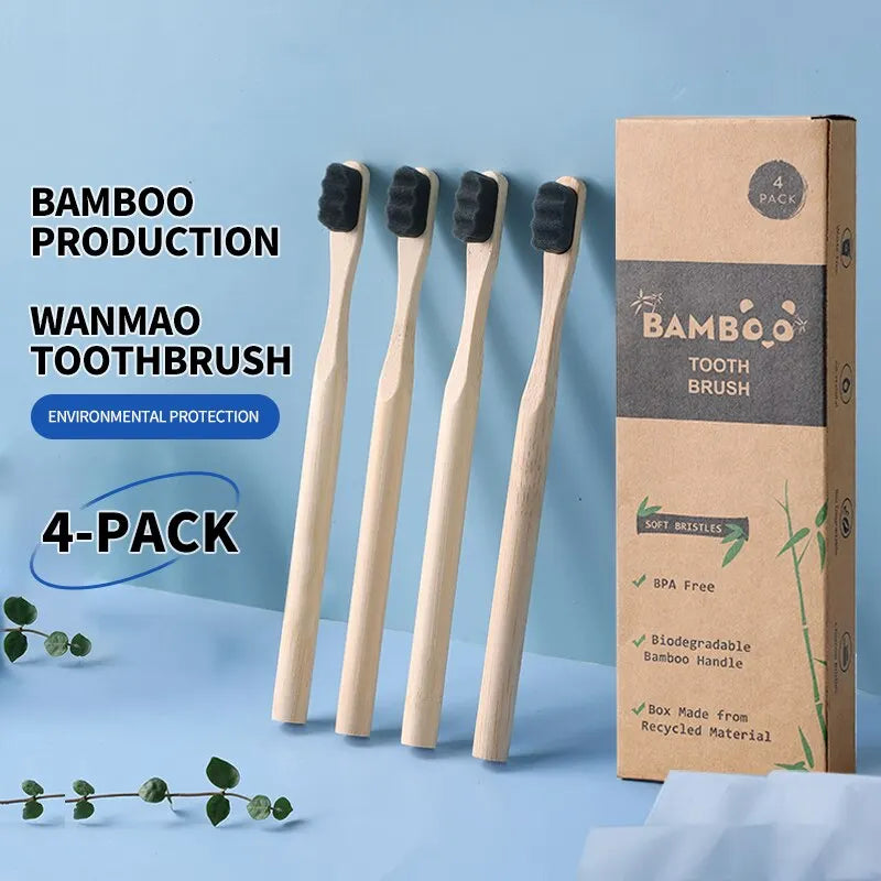 Brosse à dents en bambou biodégradable Matériau naturel respectueux de l'environnement Poils ultra denses et doux 10 000 Br