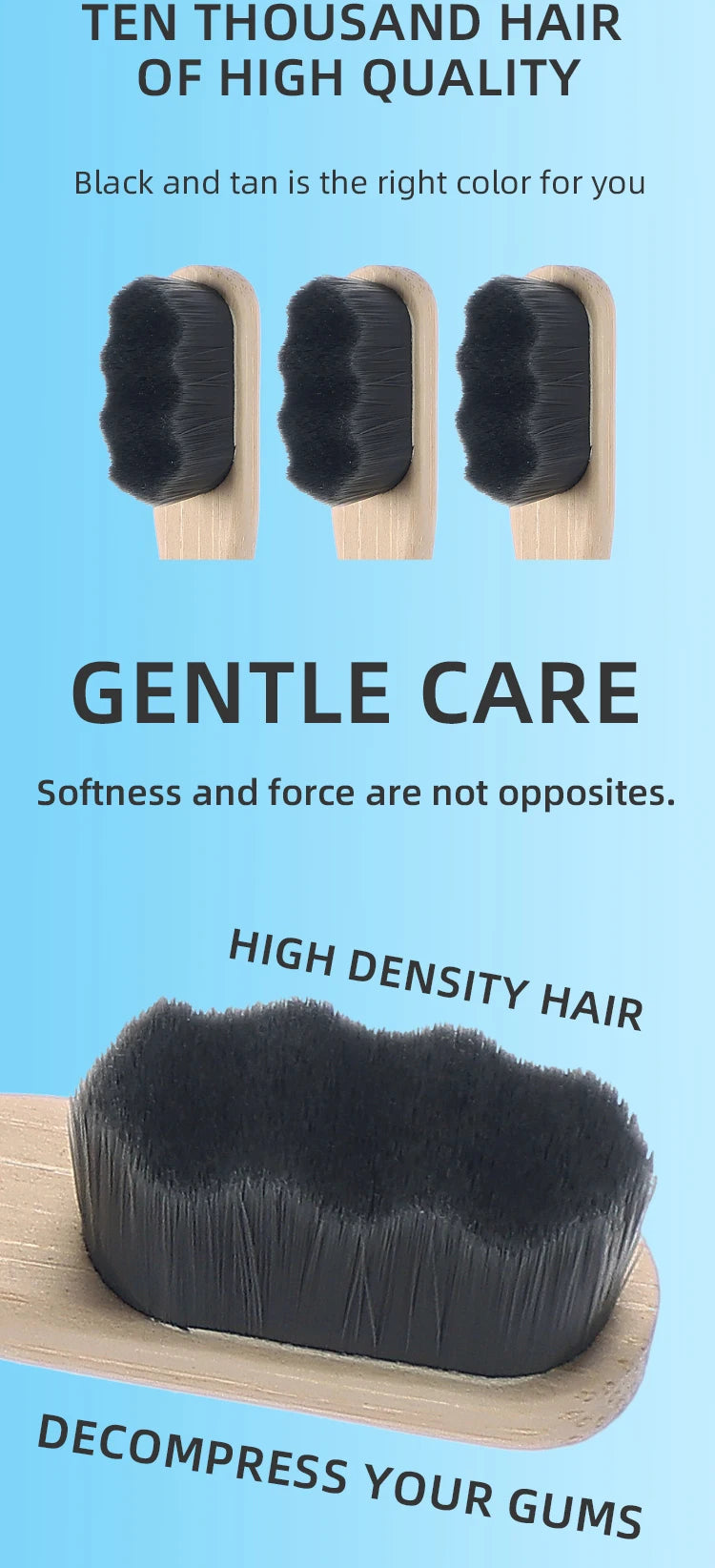 Brosse à dents en bambou biodégradable Matériau naturel respectueux de l'environnement Poils ultra denses et doux 10 000 Br