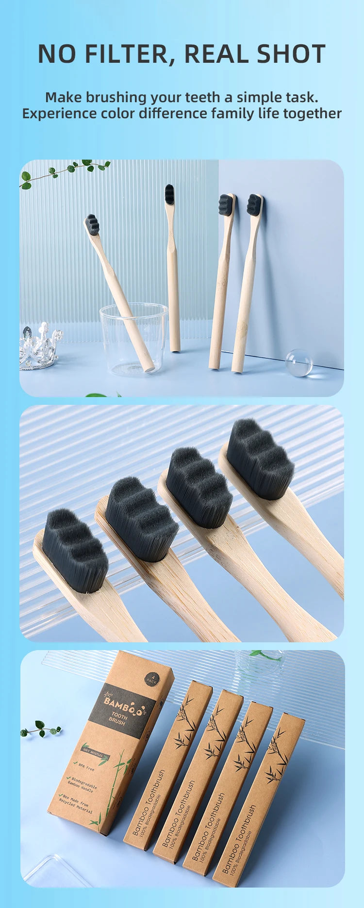 Brosse à dents en bambou biodégradable Matériau naturel respectueux de l'environnement Poils ultra denses et doux 10 000 Br