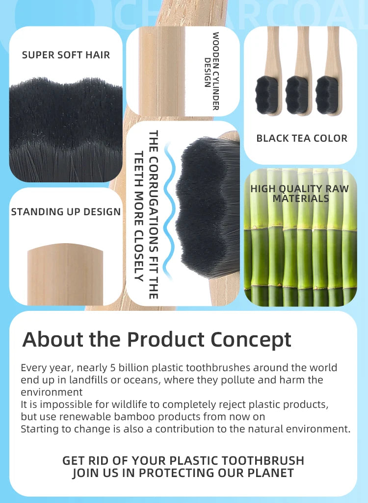 Brosse à dents en bambou biodégradable Matériau naturel respectueux de l'environnement Poils ultra denses et doux 10 000 Br
